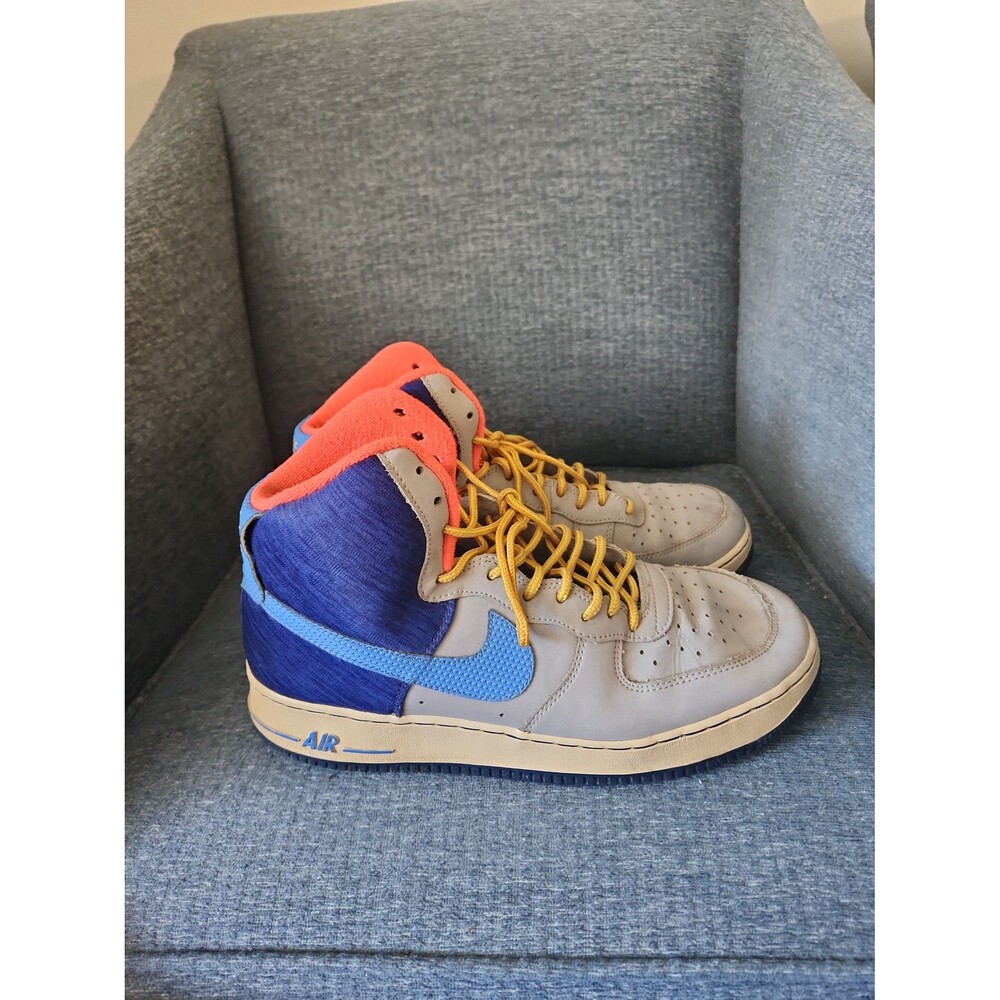 Nike Air Force 1 High in Wolf Grey, Deep Royal Blue & Pink Sneakers Size 10